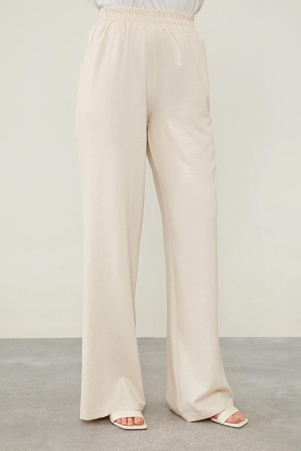 LevidorLevidor A.Bej Önü Taş İşlemeli Geniş Pantolonlu Tunik Takım