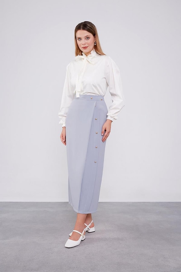 LevidorLevidor A.Gri Düğme Detaylı Etek