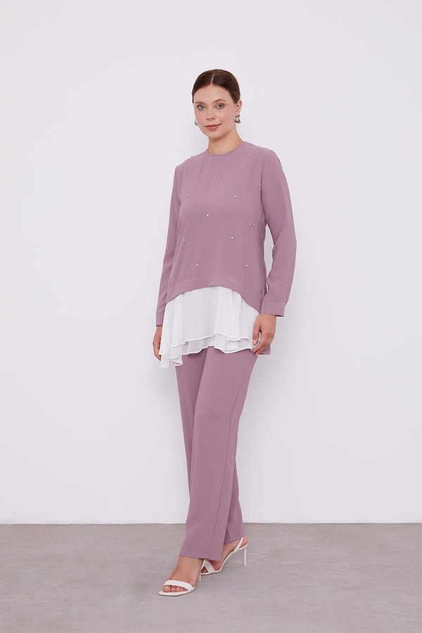 LevidorLevidor A.Lila Şifon Detaylı Tunik Takım