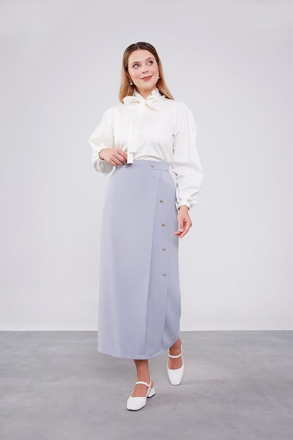 LevidorLevidor A.Gri Düğme Detaylı Etek