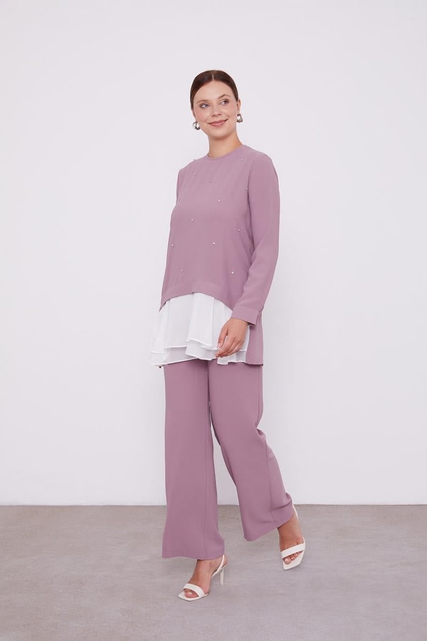 LevidorLevidor A.Lila Şifon Detaylı Tunik Takım