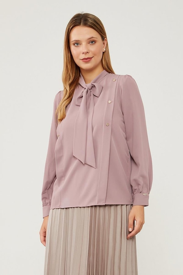 LevidorLevidor A.Lila Kendinden Fular Bağlamalı Şifon Gömlek