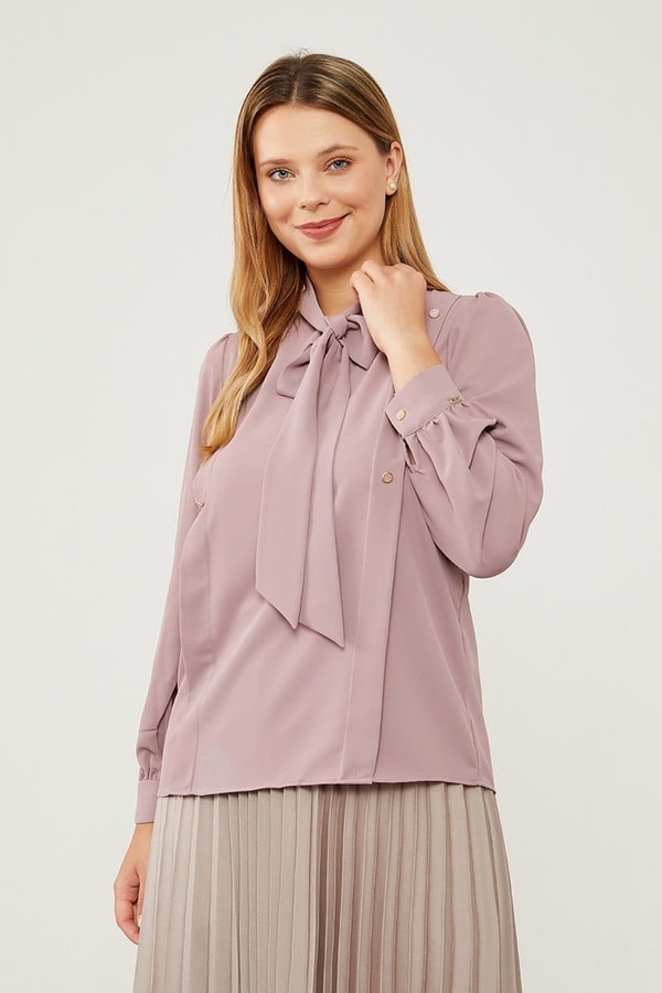LevidorLevidor A.Lila Kendinden Fular Bağlamalı Şifon Gömlek