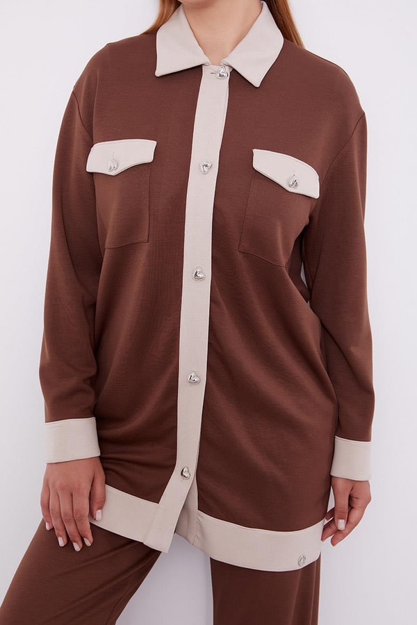 LevidorLevidor Acı Kahve-Açık Bej Düğme Detaylı Pantolon Takım