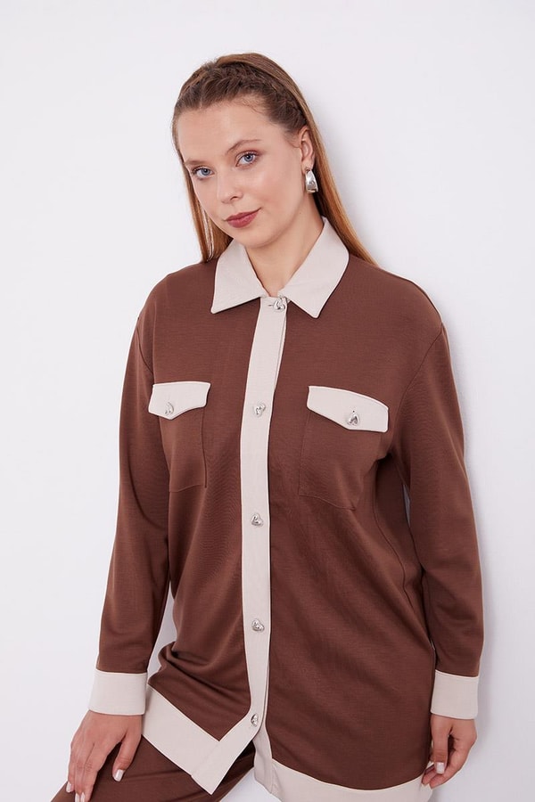 LevidorLevidor Acı Kahve-Açık Bej Düğme Detaylı Pantolon Takım