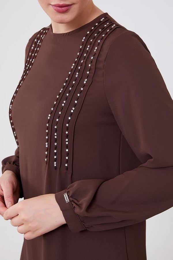 LevidorLevidor Acı Kahve Boncuk İşlemeli Tunik Takım