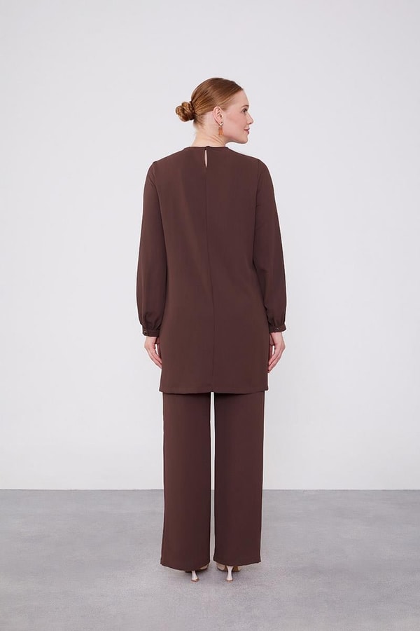 LevidorLevidor Acı Kahve Boncuk İşlemeli Tunik Takım