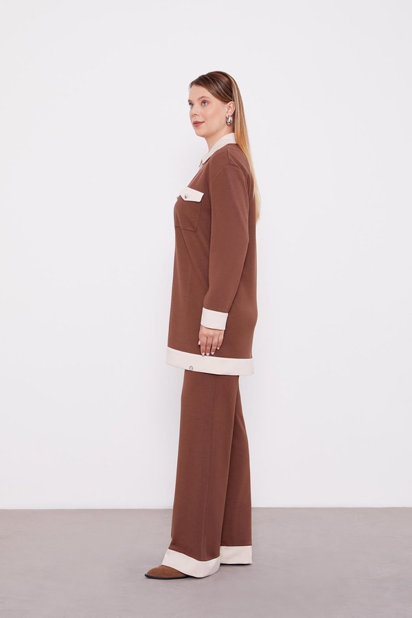 LevidorLevidor ACIKAHVE-KREM Düğme Detaylı Pantolon Takım