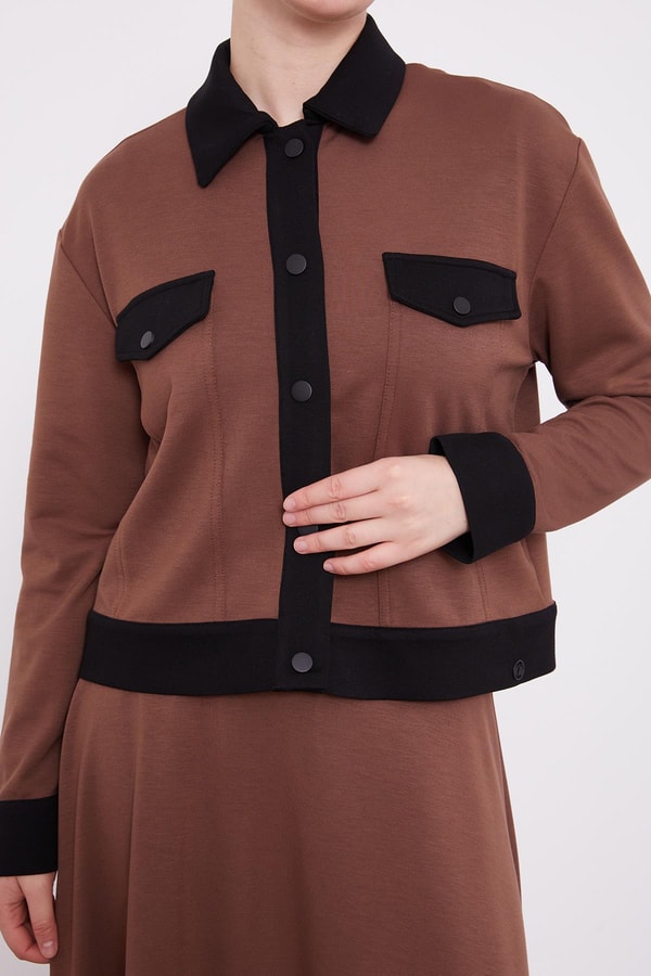 LevidorLevidor ACIKAHVE-SİYAH Gömlek Yaka Çıtçıtlı Penye Etekli Takım