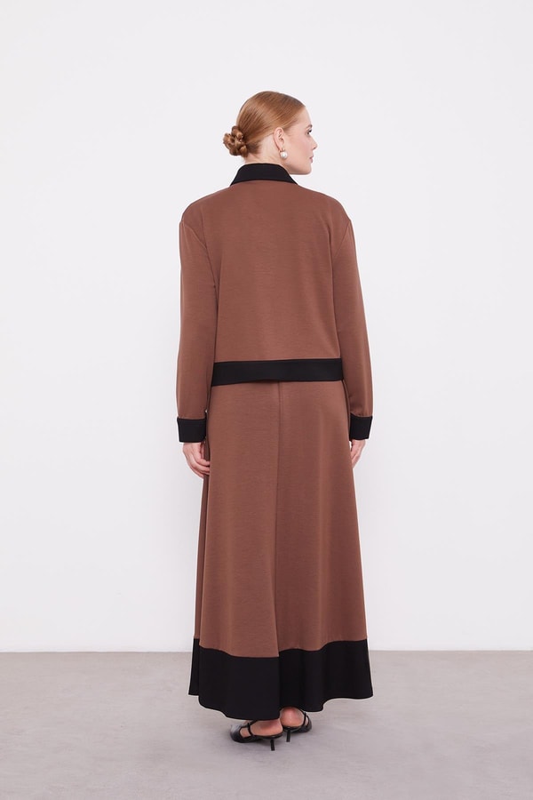 LevidorLevidor ACIKAHVE-SİYAH Gömlek Yaka Çıtçıtlı Penye Etekli Takım