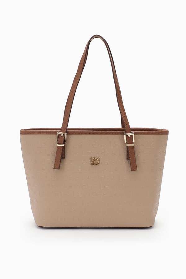 LevidorLevidor Altın Sarısı Monogram Baskılı Tote Çanta