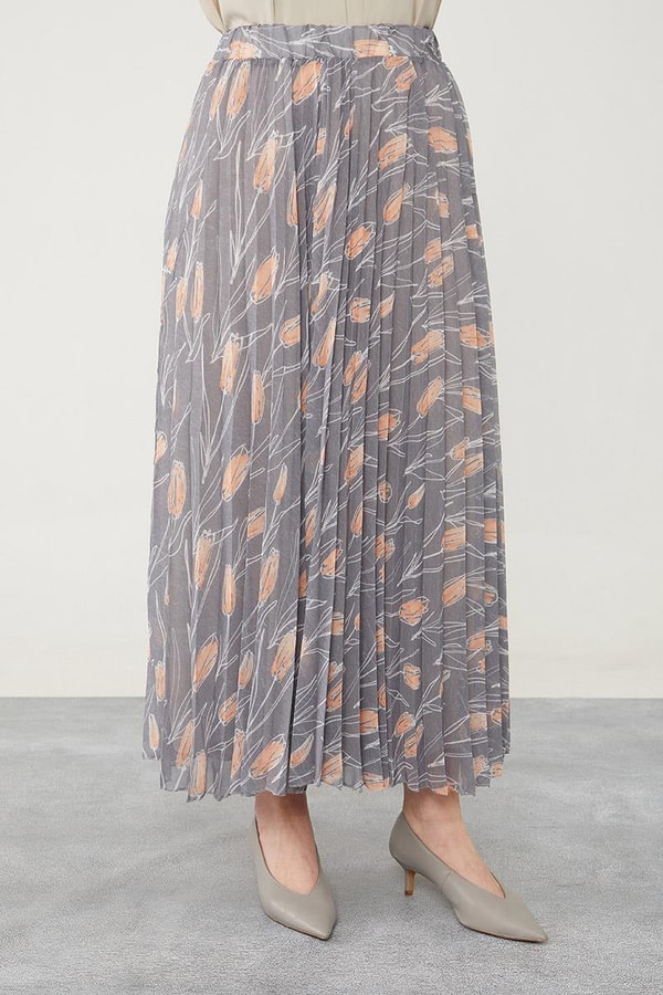 LevidorLevidor Antrasit Çiçek Desen Şifon Etek