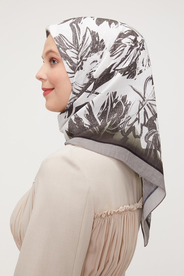 LevidorLevidor Antrasit Çiçek Soyut Desen Modal İpek Eşarp