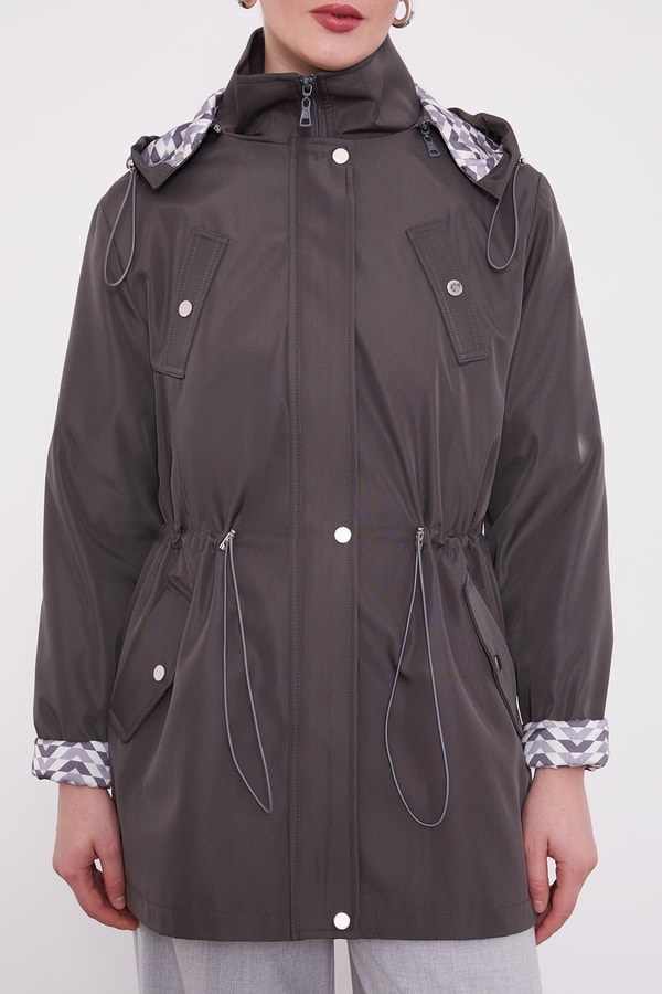 LevidorLevidor Antrasit Kapüşonlu Beli İp Detaylı Kap