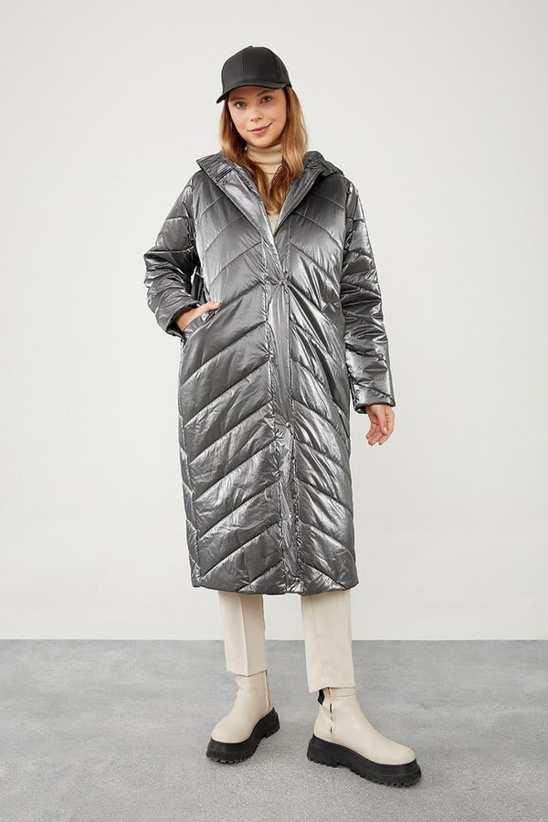 LevidorLevidor Antrasit Kapüşonlu Kapitone Şişme Mont