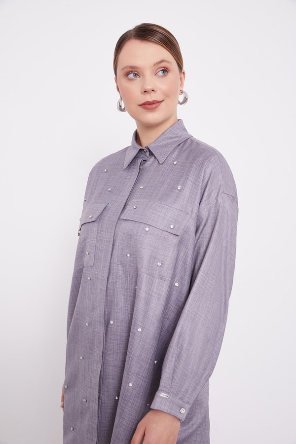 LevidorLevidor Antrasit Taş İşlemeli Melanj Gömlek İkili Takım