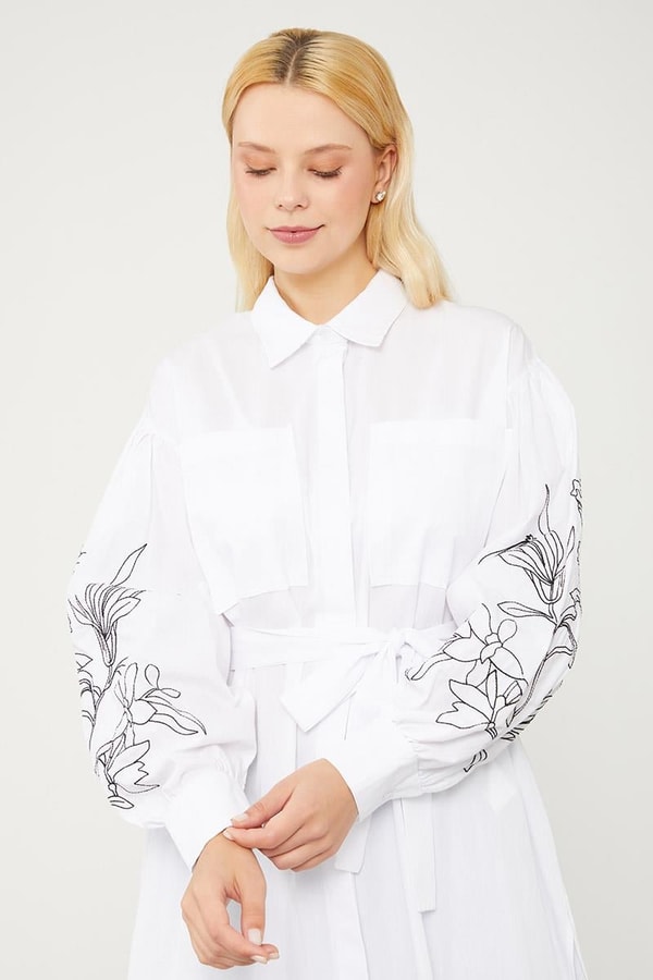 LevidorLevidor Asit Nakışlı Belden Bağlamalı Kimono