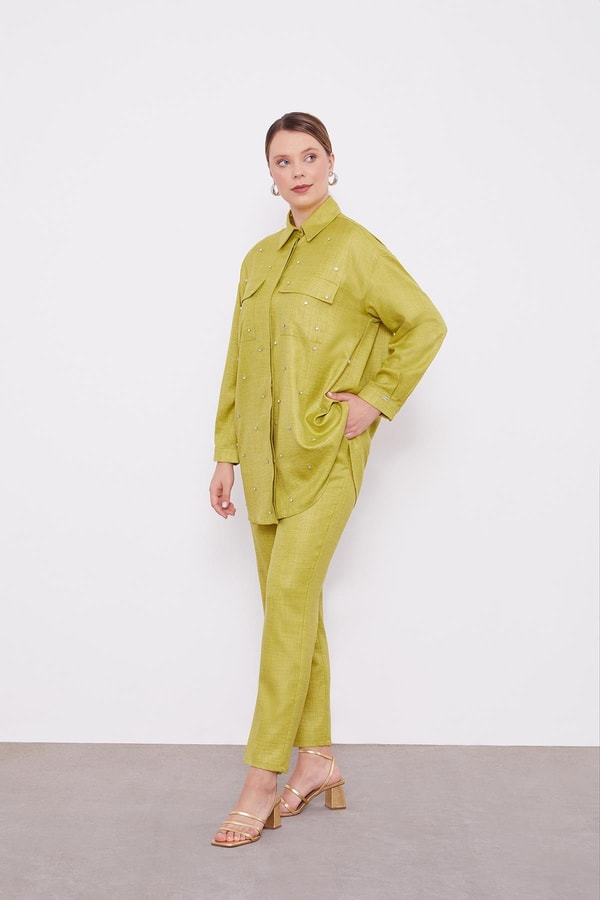 LevidorLevidor Asit Taş İşlemeli Melanj Gömlek İkili Takım