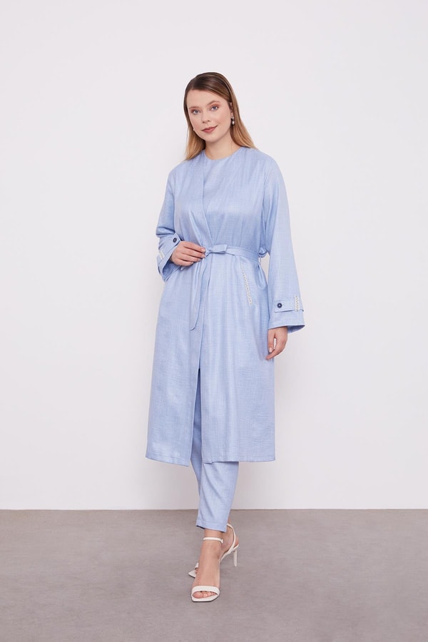 LevidorLevidor Bebe Mavisi İşlemeli  Melanj Kimono Üçlü Takım