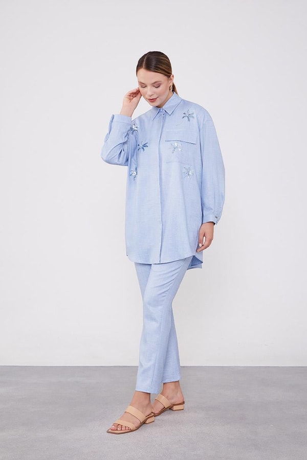 LevidorLevidor Bebe Mavisi Pul İşlemeli Gölek Yaka İkili Takım
