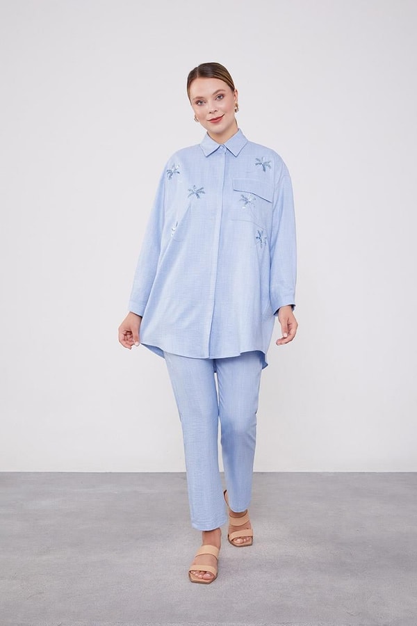 LevidorLevidor Bebe Mavisi Pul İşlemeli Gölek Yaka İkili Takım