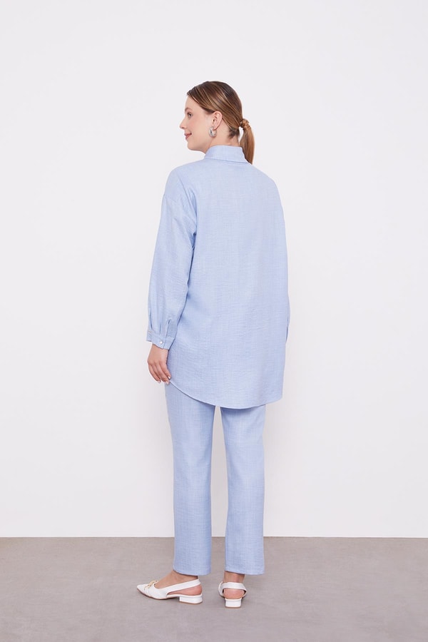 LevidorLevidor Bebe Mavisi Taş İşlemeli Melanj Gömlek İkili Takım