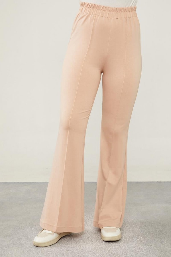 LevidorLevidor Bej Beli Lastikli Şerit Çizgili Spor Pantolon