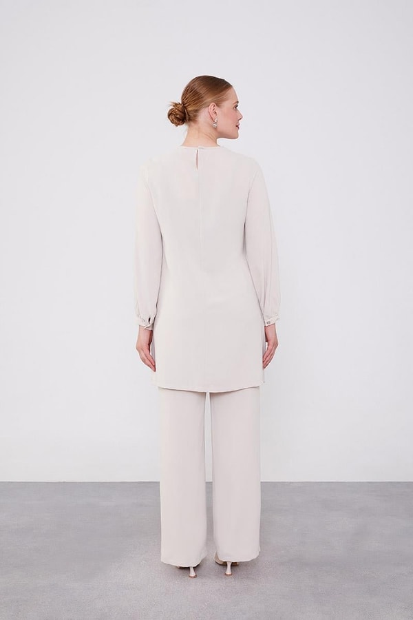 LevidorLevidor Bej Boncuk İşlemeli Tunik Takım