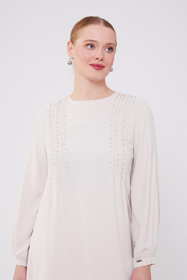 LevidorLevidor Bej Boncuk İşlemeli Tunik Takım
