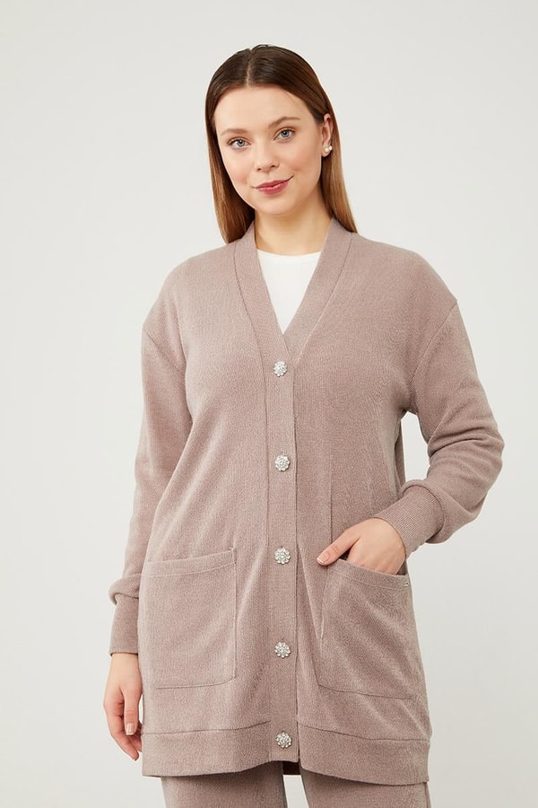 LevidorLevidor Bej Desenli Hırkalı Triko Takım