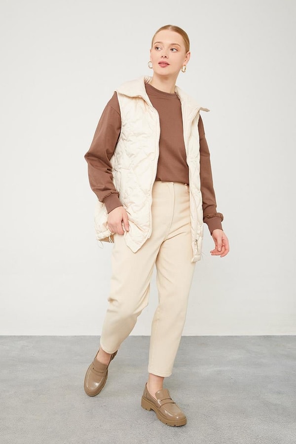 LevidorLevidor Bej Desenli Kapitone Şişme Yelek