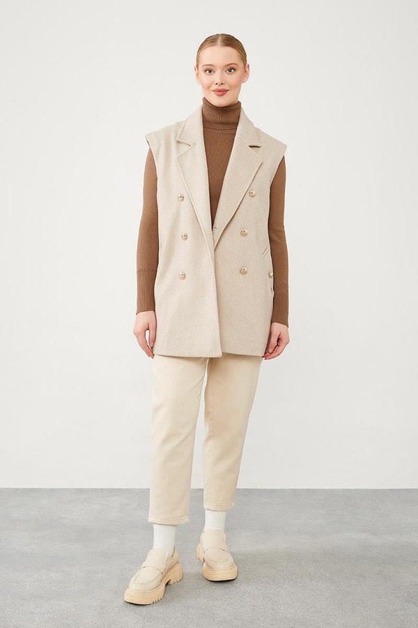 LevidorLevidor Bej Düğme Kapamalı Yelek