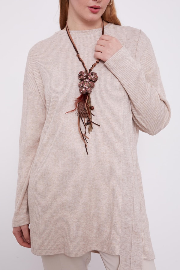 LevidorLevidor Bej Etnik Kolyeli Fitili Kaşmir Tunik