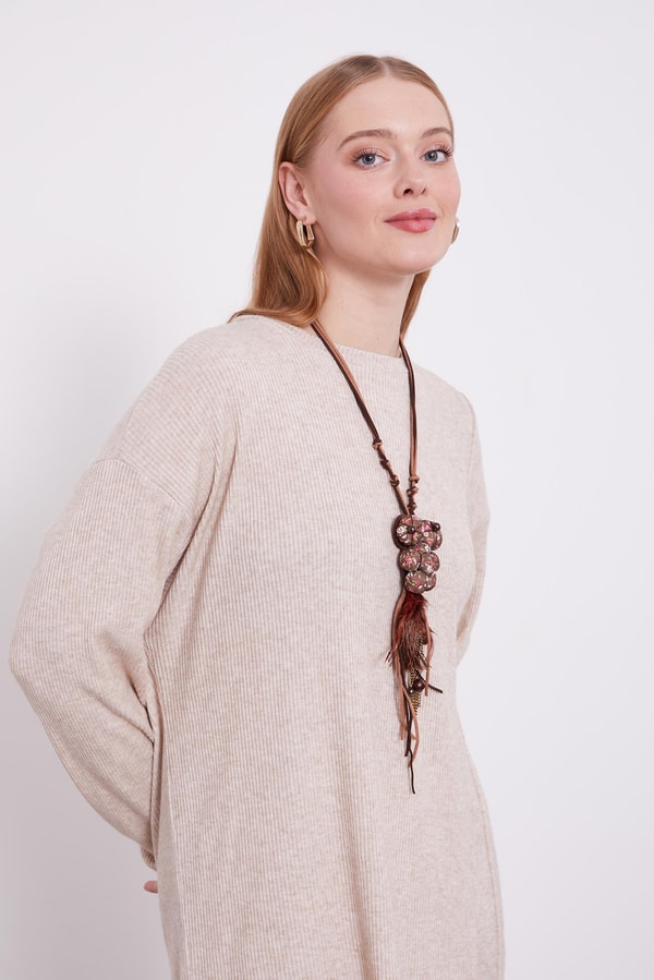 LevidorLevidor Bej Etnik Kolyeli Fitili Kaşmir Tunik