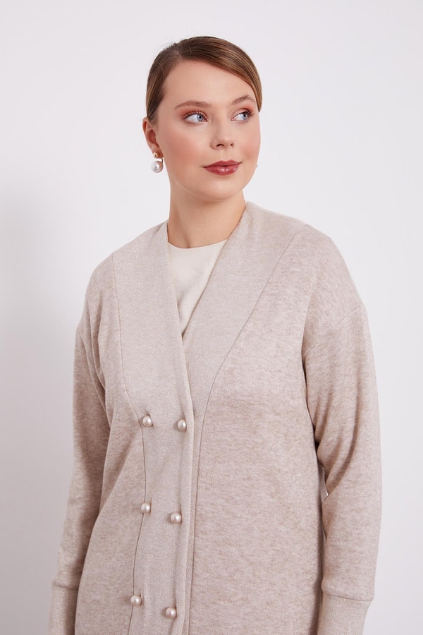 LevidorLevidor Bej İnci Düğmeli Kaşmir Hırka