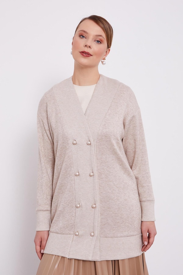 LevidorLevidor Bej İnci Düğmeli Kaşmir Hırka