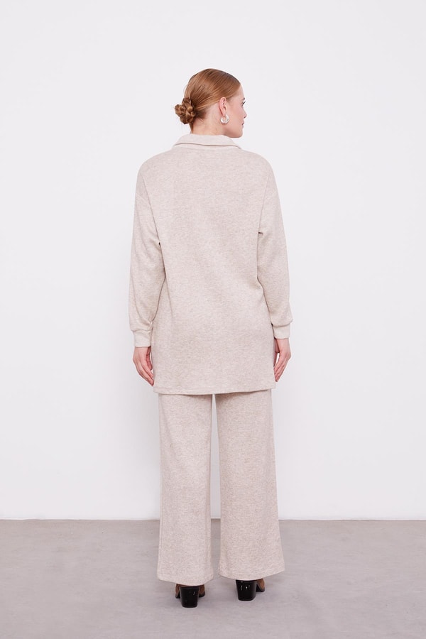 LevidorLevidor Bej Kolları Taş İşlemeli Kaşmir İkili Takım