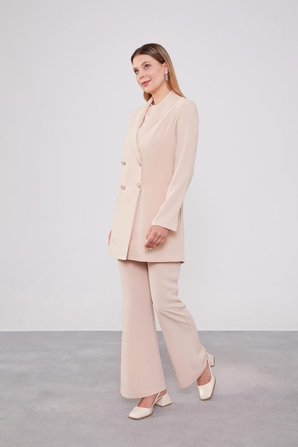LevidorLevidor Bej Kruvaze Kesim Blazer Ceket Takım