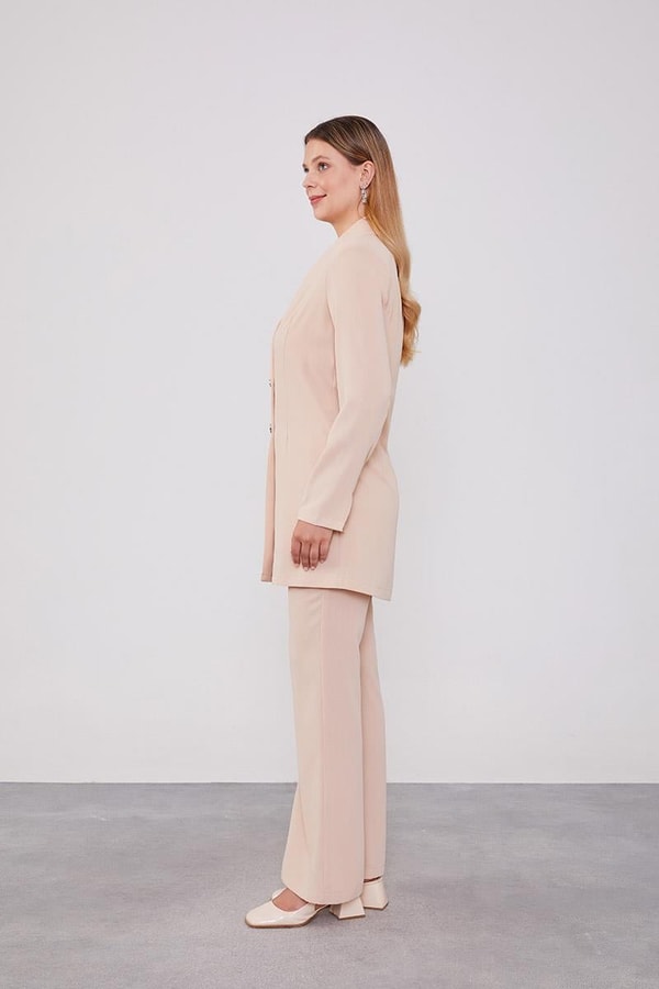 LevidorLevidor Bej Kruvaze Kesim Blazer Ceket Takım