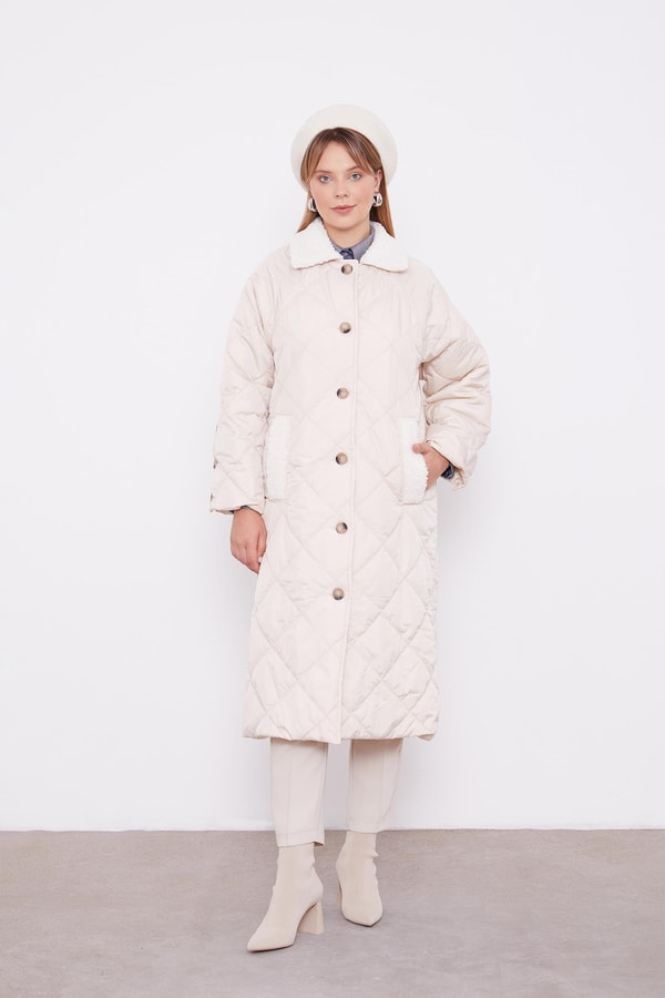 LevidorLevidor Bej Kürk Detaylı Kapitone Mont