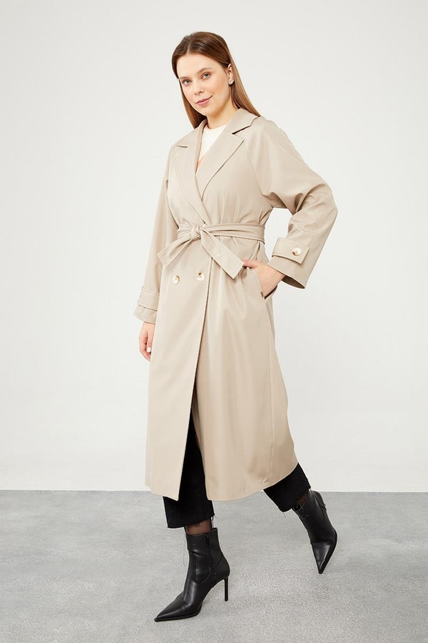 LevidorLevidor Bej Midi Boy Kuşaklı Trençkot