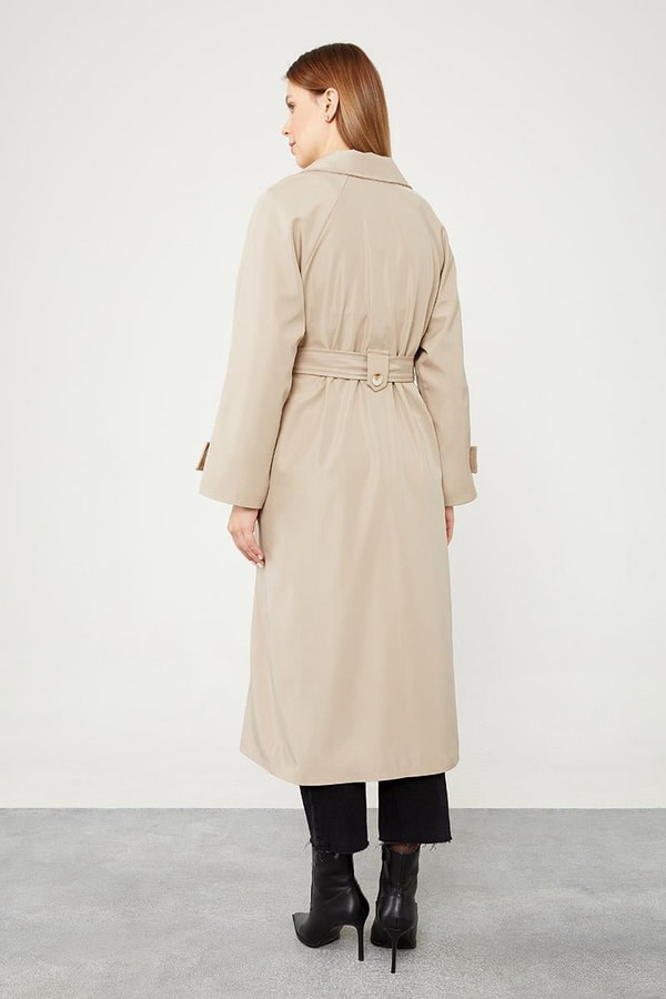 LevidorLevidor Bej Midi Boy Kuşaklı Trençkot