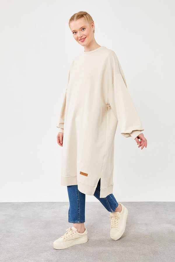 LevidorLevidor Bej Oversize Uzun Sweat