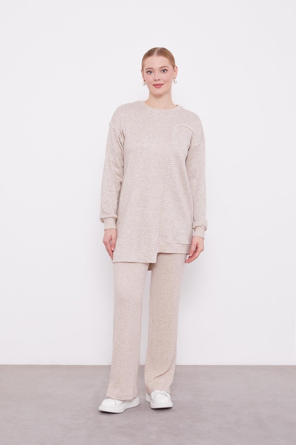 LevidorLevidor Bej Şerit İncili Kaşmir İkili Takım