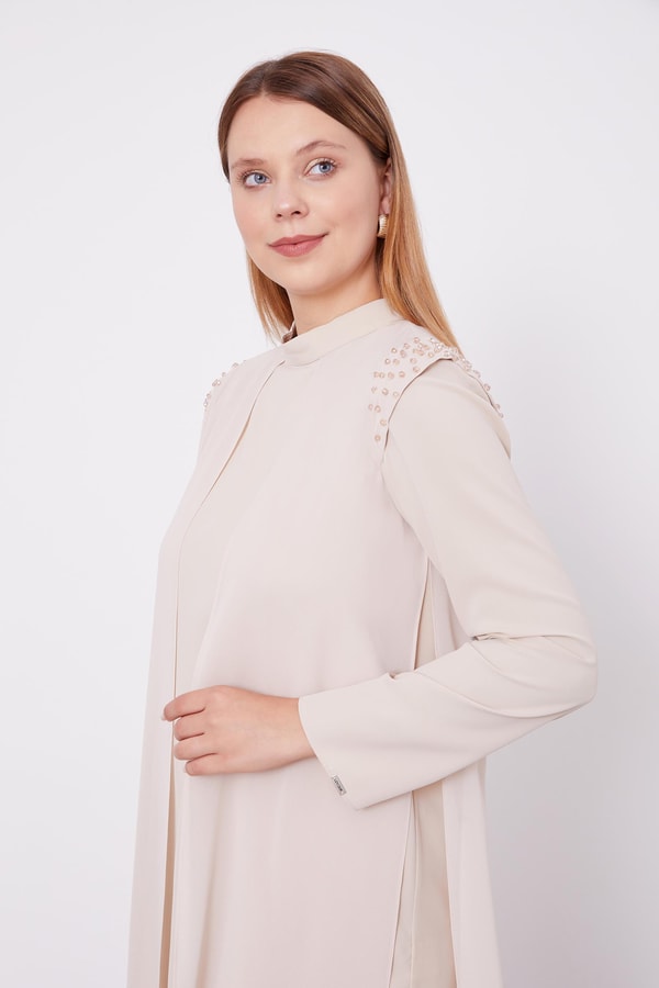 LevidorLevidor Bej Şifon Omuzları İşlemeli İkili Takım