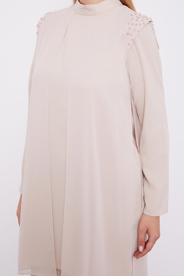 LevidorLevidor Bej Şifon Omuzları İşlemeli İkili Takım