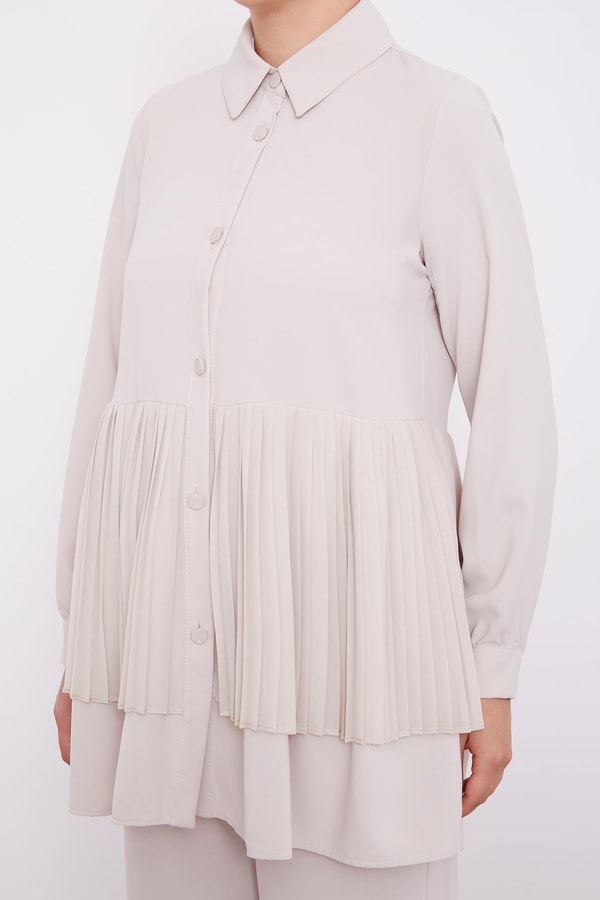 LevidorLevidor Bej Şifon Pileli Gömlek İkili Takım