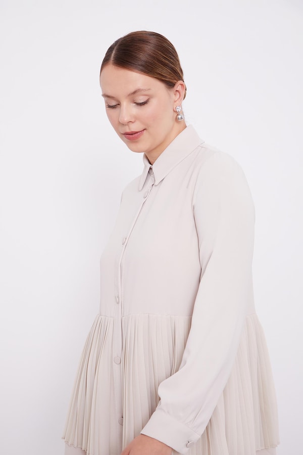 LevidorLevidor Bej Şifon Pileli Gömlek İkili Takım