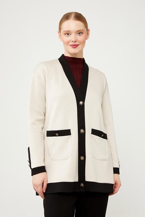 LevidorLevidor Bej-Siyah Düğme Kapamalı Hırkalı İkili Takım