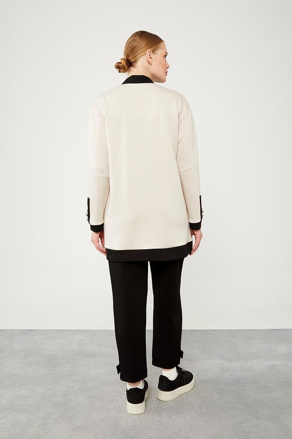 LevidorLevidor Bej-Siyah Düğme Kapamalı Hırkalı İkili Takım